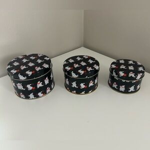 Set of 3 Vintage Style Halloween Ghost Storage Tins Black White